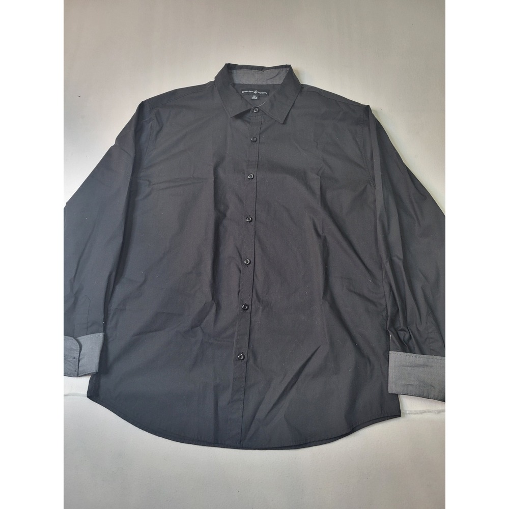 Beverly Hills Polo Club Mens XL Black Long Sleeve Button Down Grey Trim 2611